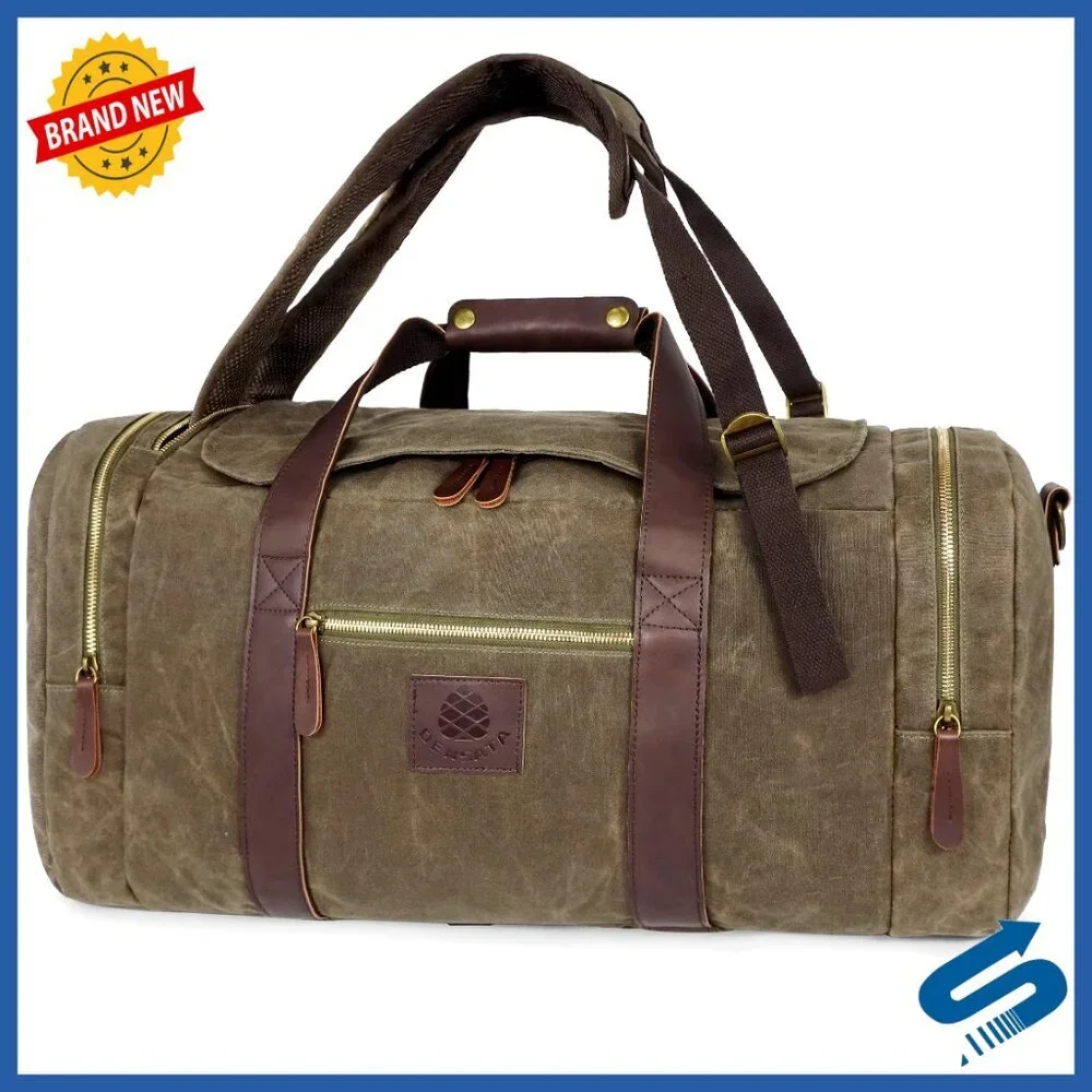 Vintage Waxed Canvas Duffle Bag Large Capacity Travel Gym Overnight Retro